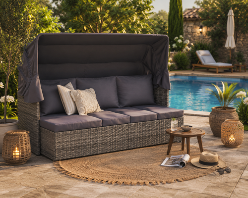 Bain de Soleil Canapé avec Auvent Résine Tressée INTIMY