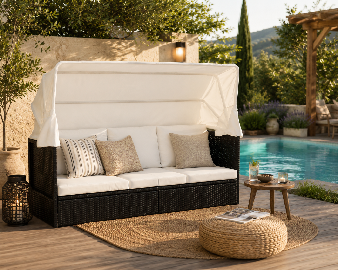 Bain de Soleil Canapé avec Auvent Résine Tressée INTIMY
