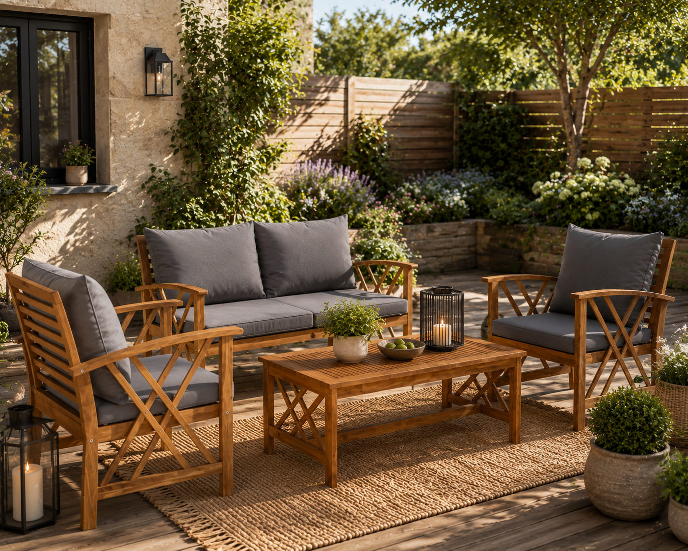 Salon de Jardin Bois d'Acacia Massif LUNA